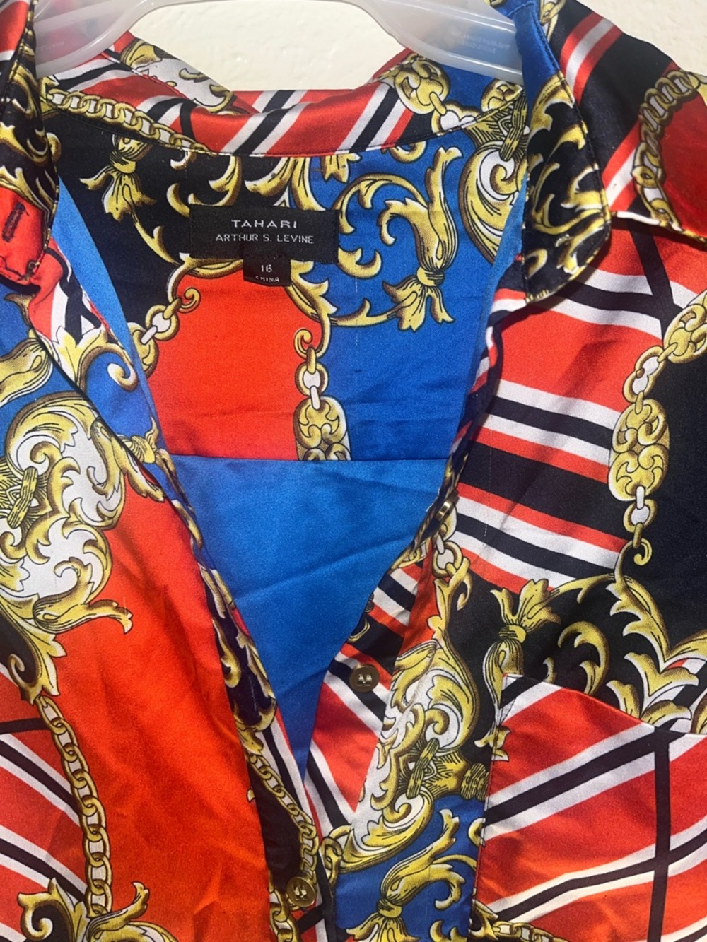 Tahari Arthur S. Levine Baroque Chain Print Blouse - Red/Blue/Black